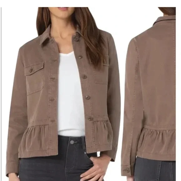 Liverpool Peplum Cargo Utility Jacket Ruffle Peplum Hem Size Small Toffee Brown - Picture 13 of 15